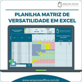 Planilha Matriz de Versatilidade e Treinamento em Excel mostrando habilidades, gaps e propostas de treinamento.